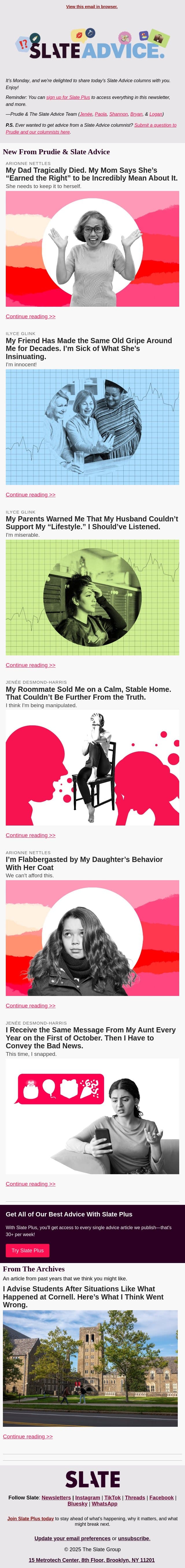 My Dad Tragically Died. My Mom Says She’s “Earned the Right” to be Incredibly Mean About It. email from Slate screenshot