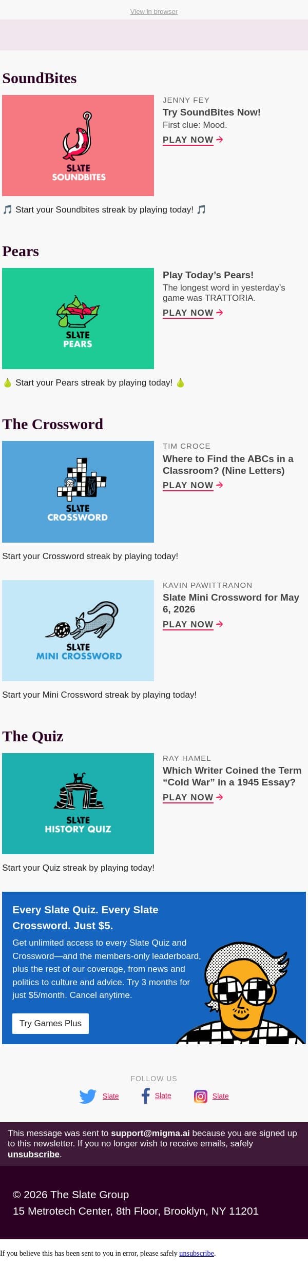 Which writer coined the term “Cold War” in a 1945 essay? email from Slate screenshot