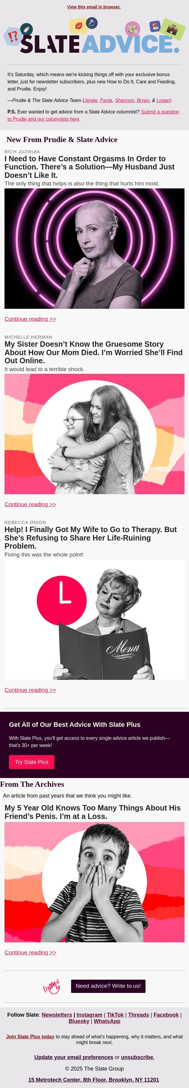 I Need to Have Constant Orgasms In Order to Function. There’s a Solution—My Husband Just Doesn’t Like It. email from Slate screenshot