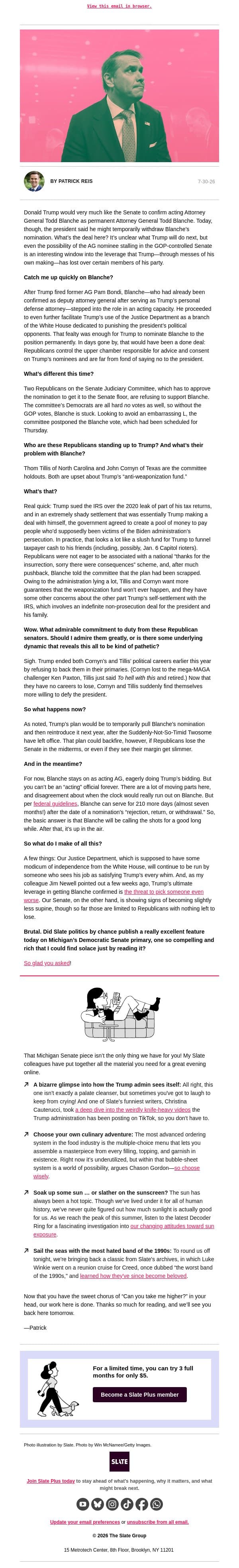 Did two Senate Republicans just grow a spine? email from Slate screenshot
