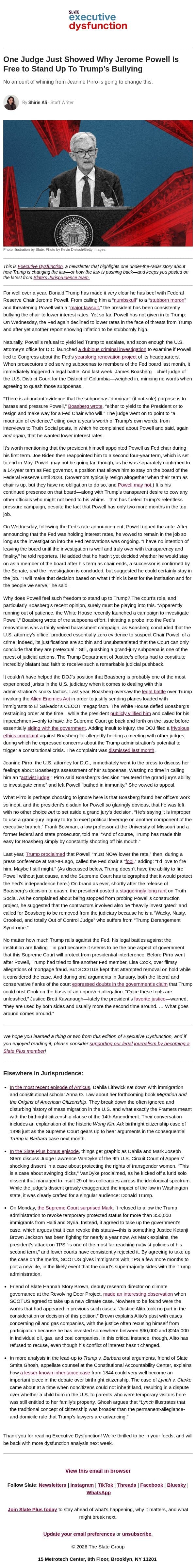 Why Jerome Powell can stand up to Trump’s bullying email from Slate screenshot