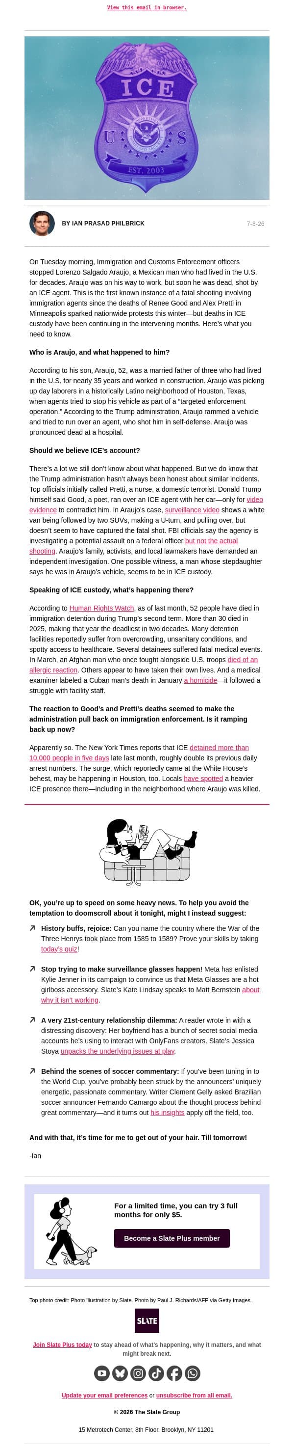 Another fatal ICE shooting email from Slate screenshot