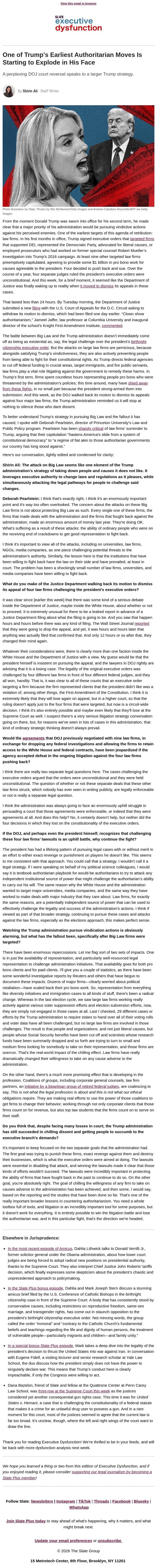 One of Trump’s first authoritarian moves is blowing up in court email from Slate screenshot