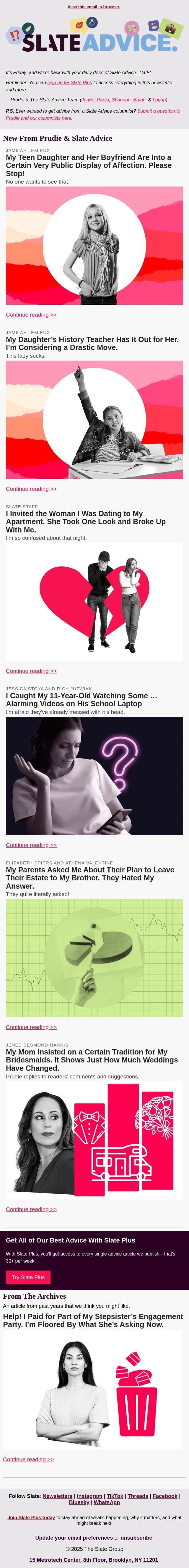 My Teen Daughter and Her Boyfriend Are Into a Certain Very Public Display of Affection. Please Stop! email from Slate screenshot