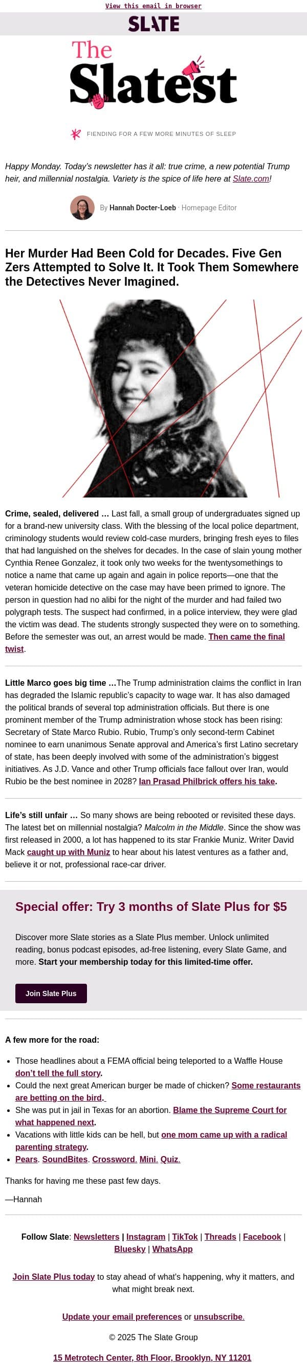 Five Gen Zers took on a cold murder case email from Slate screenshot