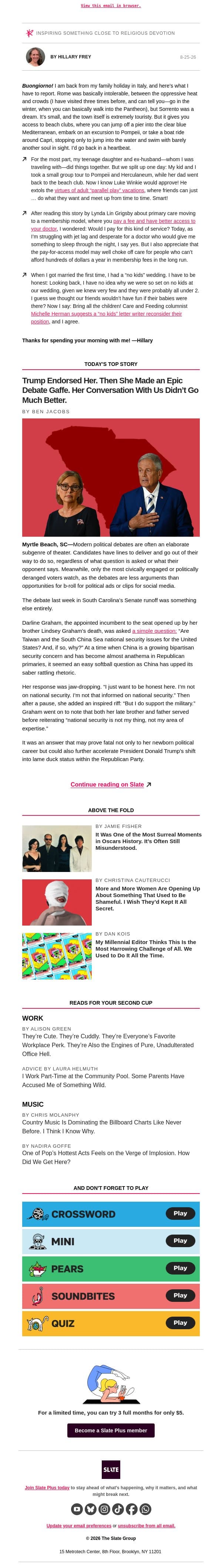 The correct way to have an ideal group vacation email from Slate screenshot