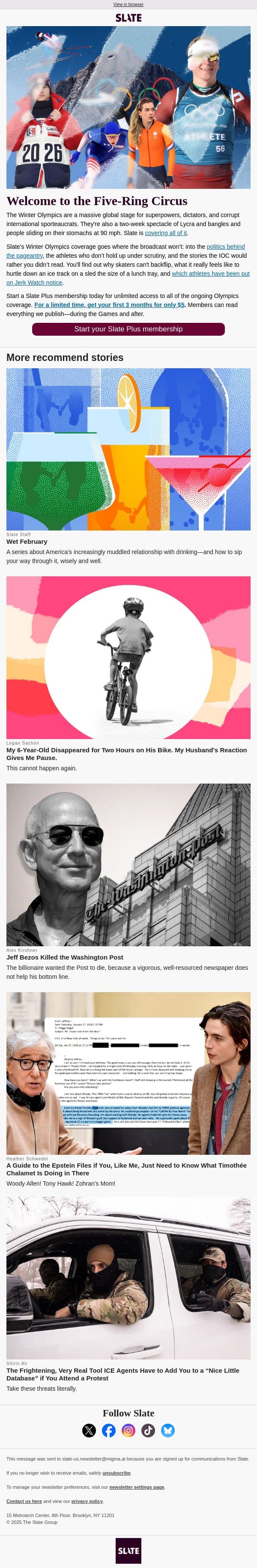 Welcome to the Five-Ring Circus email from Slate screenshot