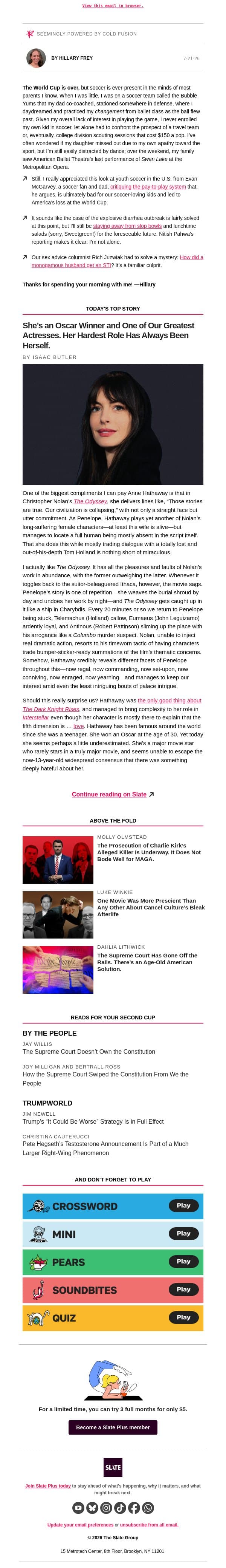 Dreaming of ballet on the soccer field email from Slate screenshot