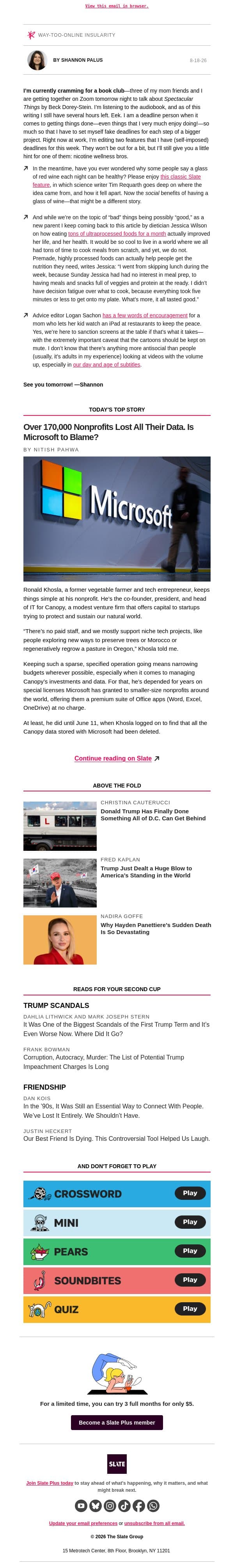 Cheers … maybe? email from Slate screenshot