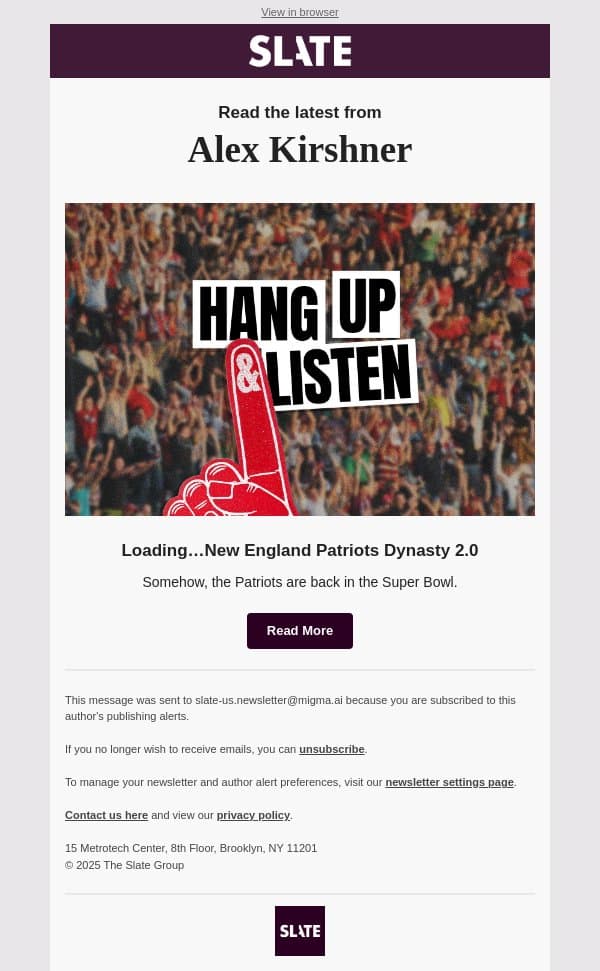 Latest from Alex Kirshner email from Slate screenshot
