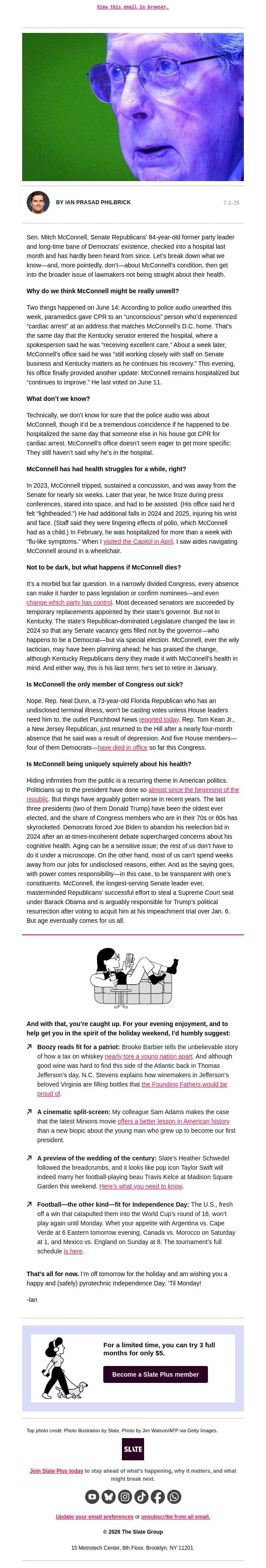 So, uh, is Mitch McConnell OK? email from Slate screenshot