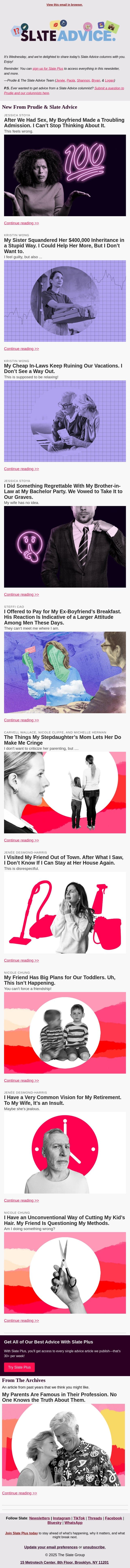 After We Had Sex, My Boyfriend Made a Troubling Admission. I Can’t Stop Thinking About It. email from Slate screenshot