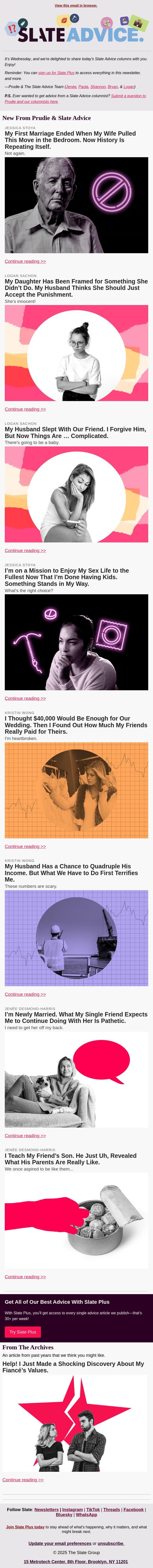 My First Marriage Ended When My Wife Pulled This Move in the Bedroom. Now History Is Repeating Itself. email from Slate screenshot