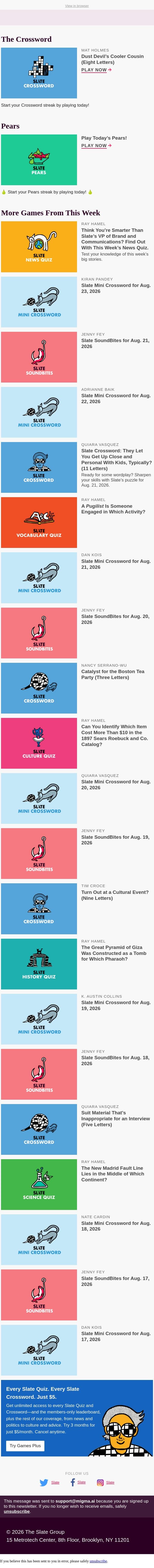 31-Down: Dust devil's cooler cousin (eight letters) email from Slate screenshot