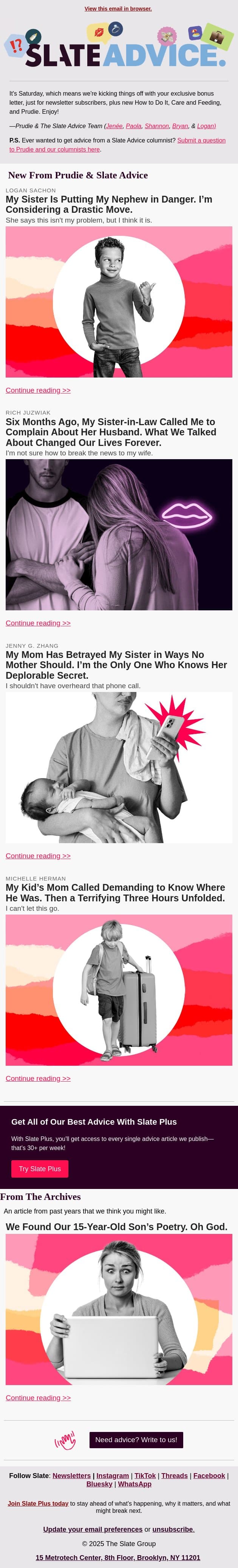 My Sister Is Putting My Nephew in Danger. I’m Considering a Drastic Move. email from Slate screenshot