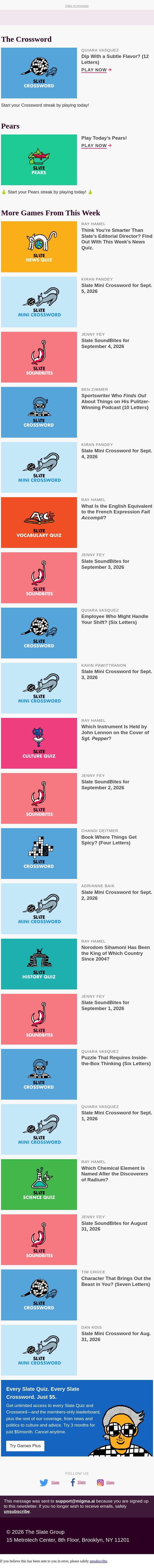 41-Across: Dip with a subtle flavor? (12 letters) email from Slate screenshot
