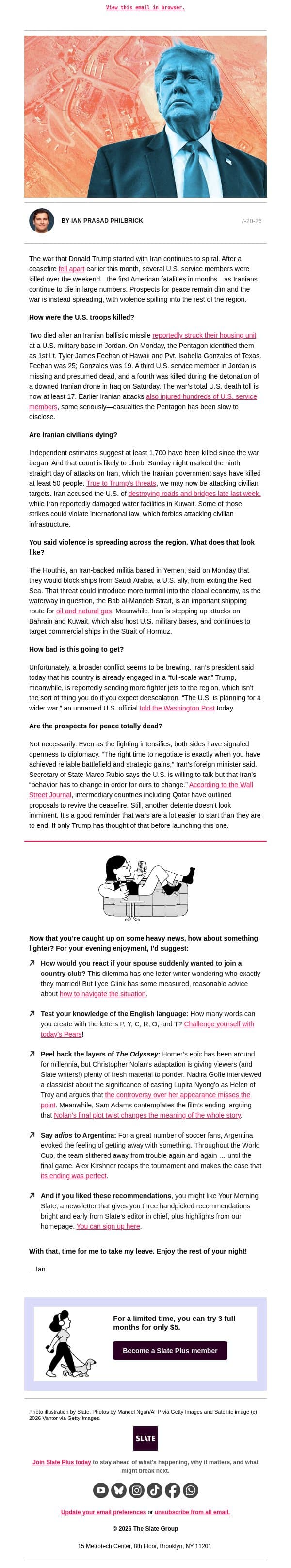 The Iran war is breaking containment email from Slate screenshot