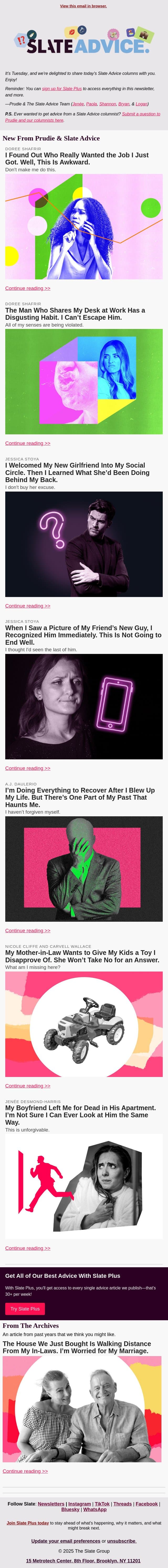 I Found Out Who Really Wanted the Job I Just Got. Well, This Is Awkward. email from Slate screenshot