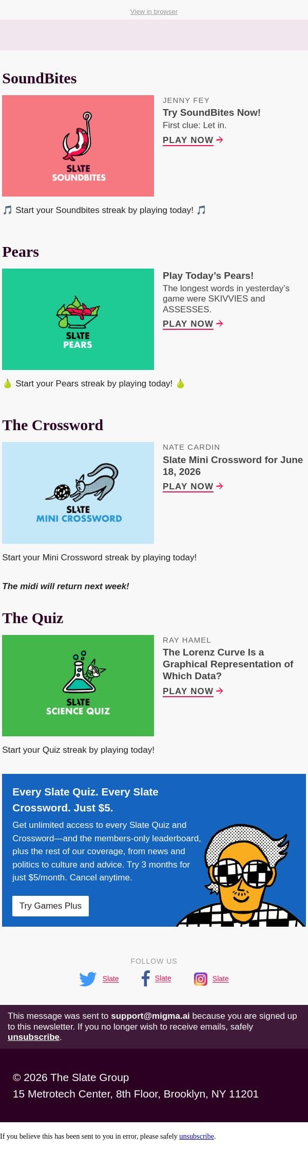 The Lorenz curve is a graphical representation of which data? email from Slate screenshot