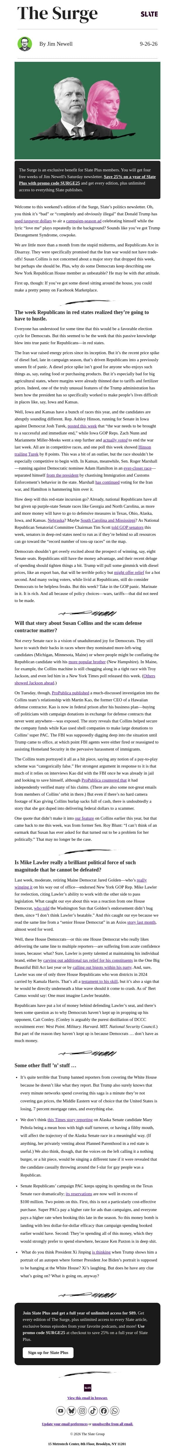 Republicans are running out of safe spaces email from Slate screenshot