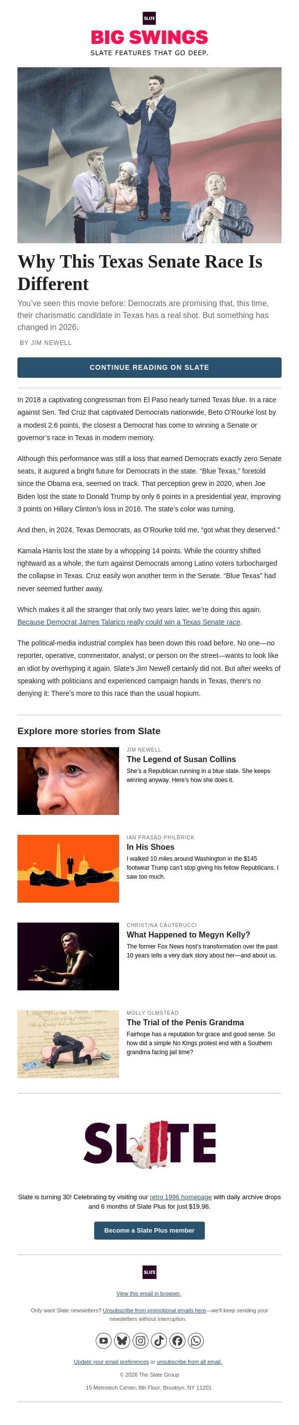 Does James Tarlarico have a chance? email from Slate screenshot