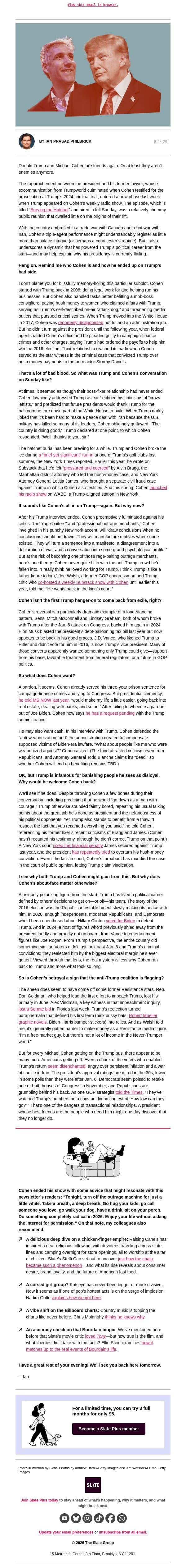 Michael Cohen, welcome out of the Resistance email from Slate screenshot
