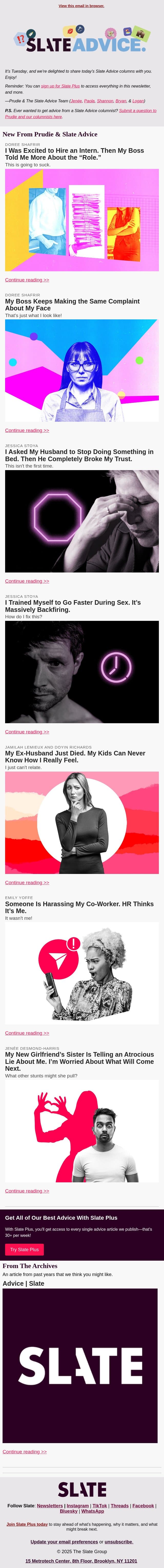 I Was Excited to Hire an Intern. Then My Boss Told Me More About the “Role.” email from Slate screenshot