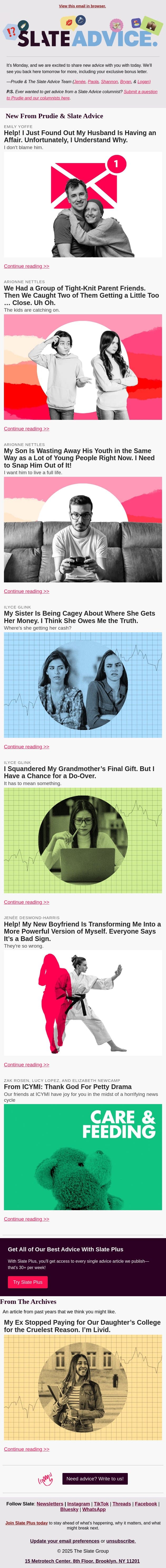 Help! I Just Found Out My Husband Is Having an Affair. Unfortunately, I Understand Why. email from Slate screenshot