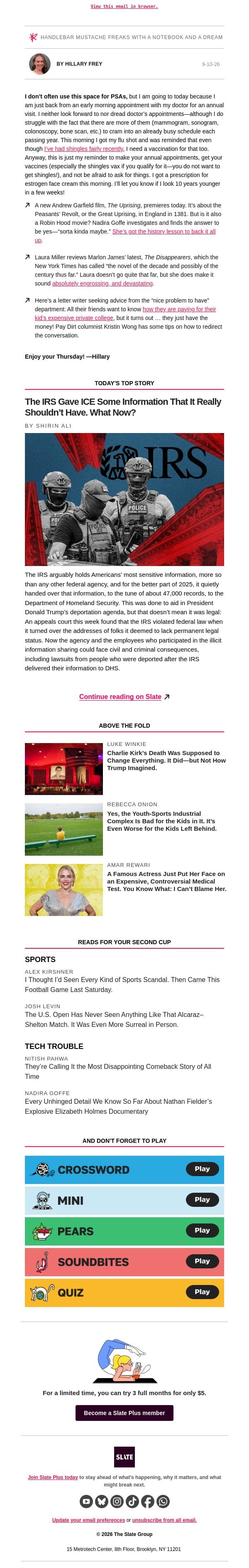 Is Andrew Garfield actually playing Robin Hood in his latest role? email from Slate screenshot