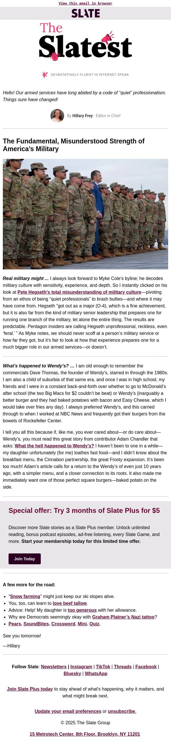 Pete Hegseth doesn’t understand military culture email from Slate screenshot