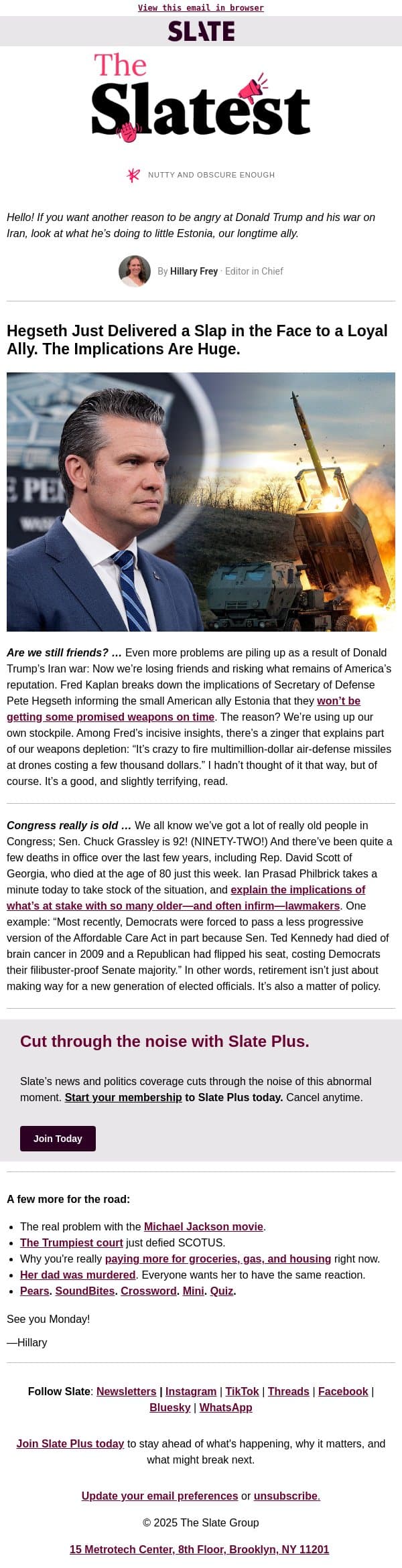 Are we running out of weapons? email from Slate screenshot