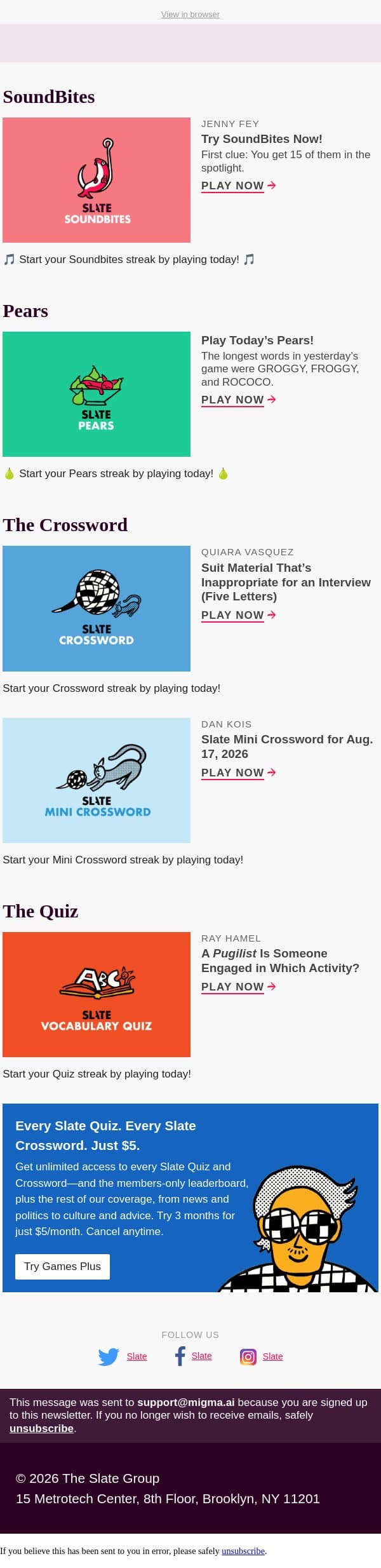 A pugilist is someone engaged in which activity? email from Slate screenshot