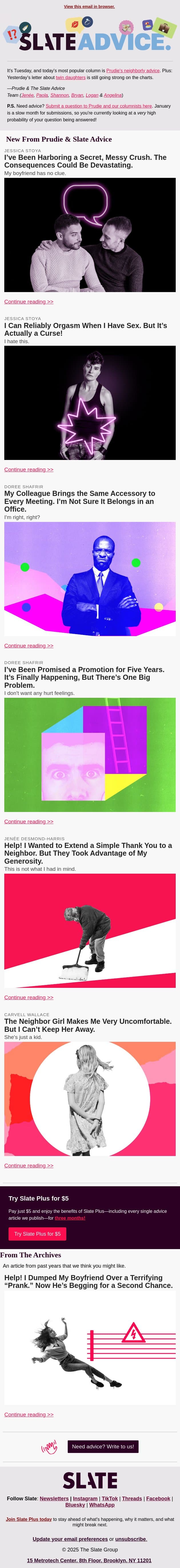 I’ve Been Harboring a Secret, Messy Crush. The Consequences Could Be Devastating. email from Slate screenshot