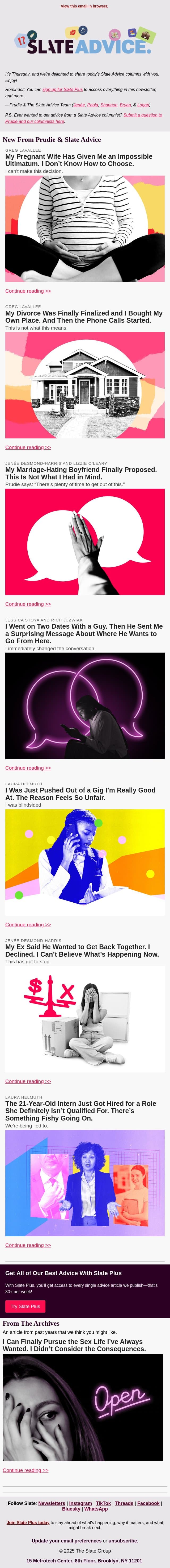 My Pregnant Wife Has Given Me an Impossible Ultimatum. I Don’t Know How to Choose. email from Slate screenshot