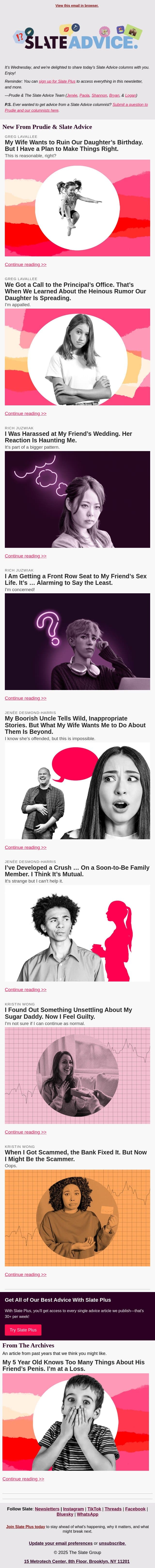 My Wife Wants to Ruin Our Daughter’s Birthday. But I Have a Plan to Make Things Right. email from Slate screenshot