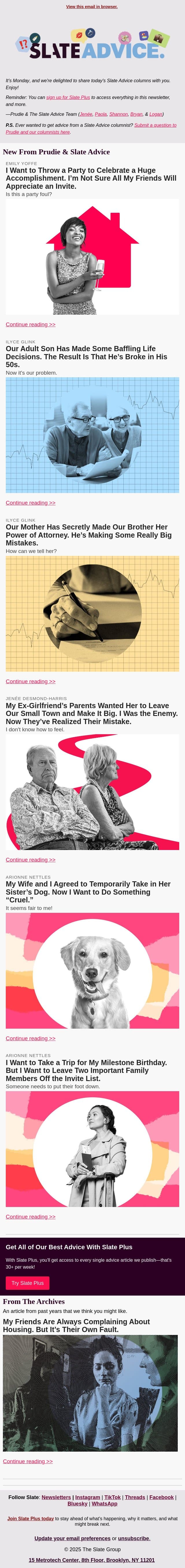 I Want to Throw a Party to Celebrate a Huge Accomplishment. I’m Not Sure All My Friends Will Appreciate an Invite. email from Slate screenshot