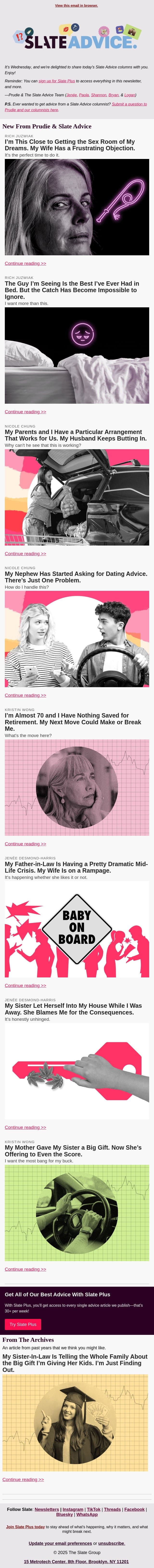 I’m This Close to Getting the Sex Room of My Dreams. My Wife Has a Frustrating Objection. email from Slate screenshot