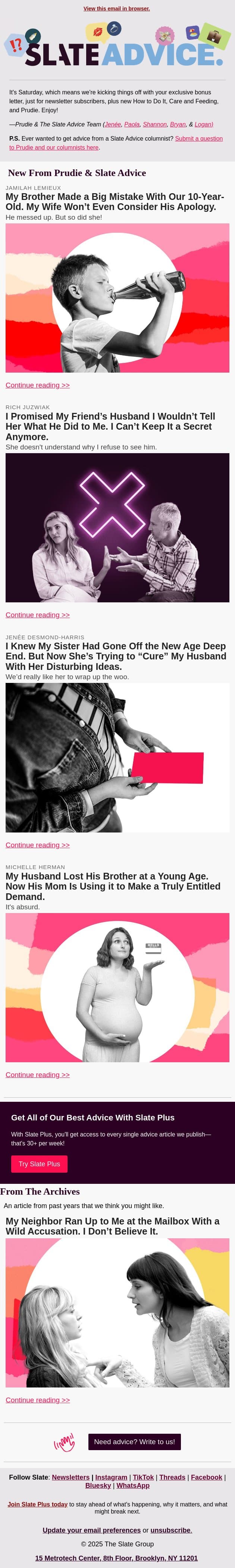My Brother Made a Big Mistake With Our 10-Year-Old. My Wife Won’t Even Consider His Apology. email from Slate screenshot