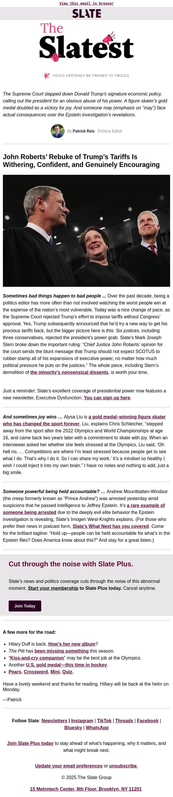 Today was a good day email from Slate screenshot