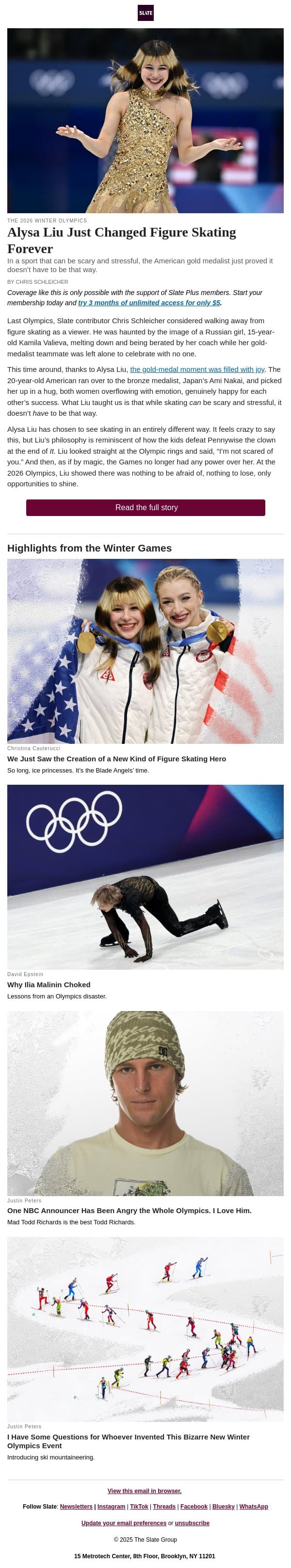 Alysa Liu just changed figure skating forever email from Slate screenshot