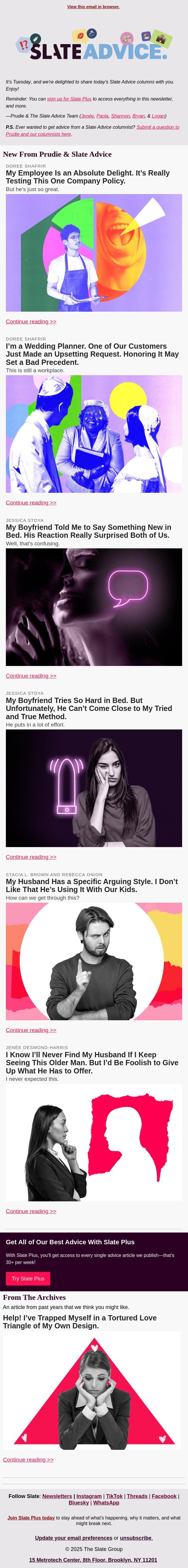 My Employee Is an Absolute Delight. It’s Really Testing This One Company Policy. email from Slate screenshot