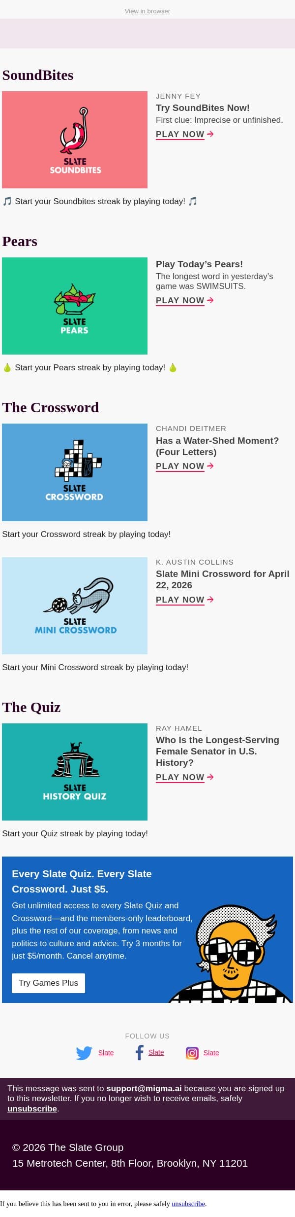 Who is the longest-serving female senator in U.S. history? email from Slate screenshot