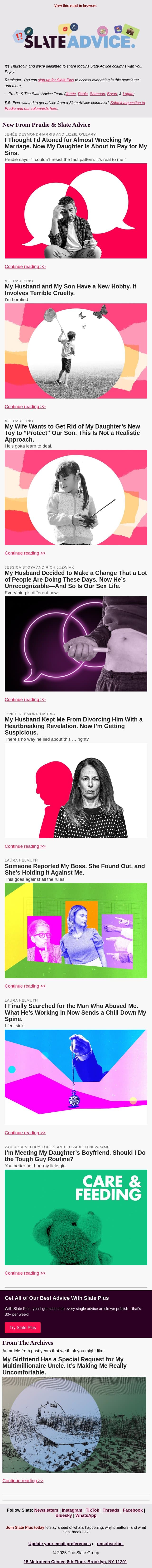 I Thought I’d Atoned for Almost Wrecking My Marriage. Now My Daughter Is About to Pay for My Sins. email from Slate screenshot