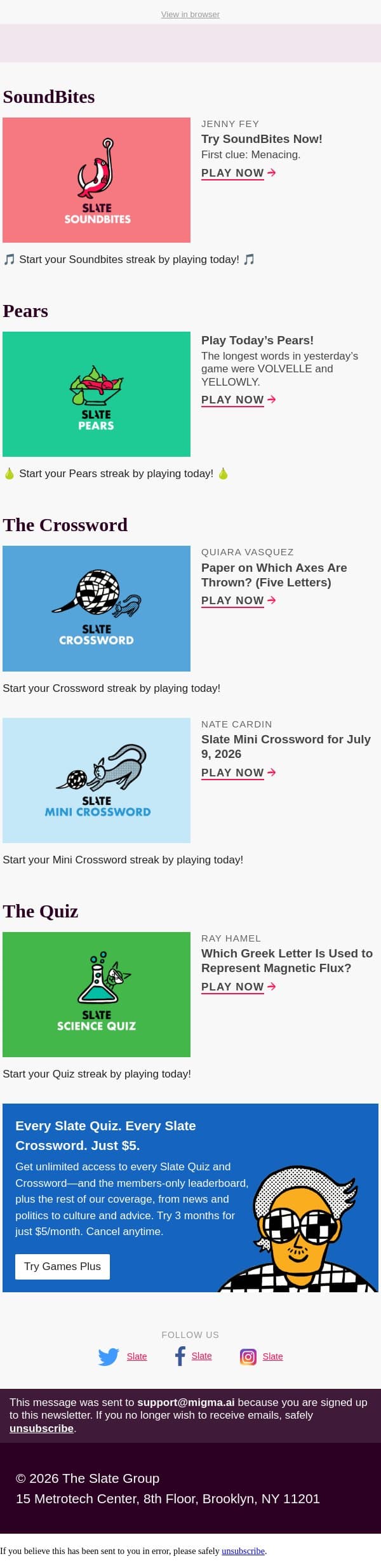 Which Greek letter is used to represent magnetic flux? email from Slate screenshot