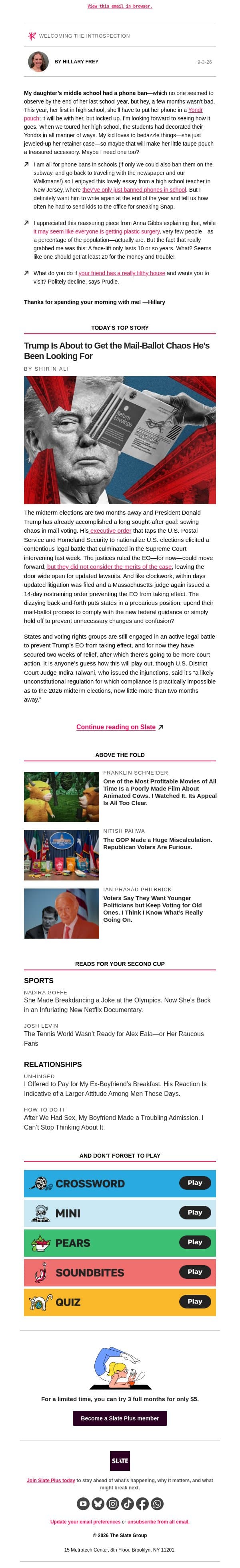 How many ways can you ban phones in schools? email from Slate screenshot