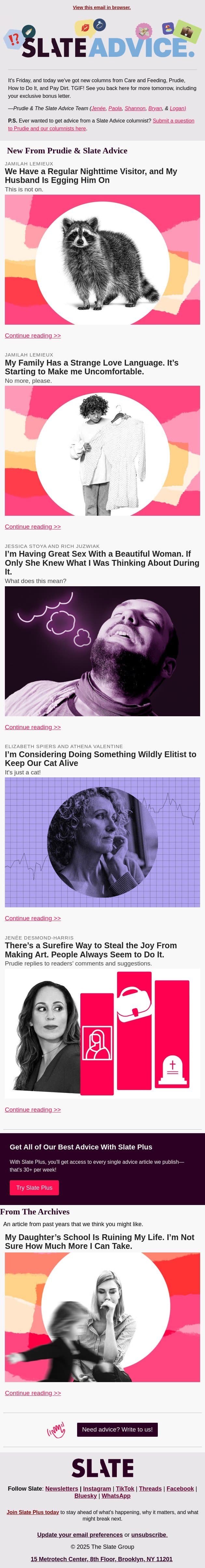We Have a Regular Nighttime Visitor, and My Husband Is Egging Him On email from Slate screenshot