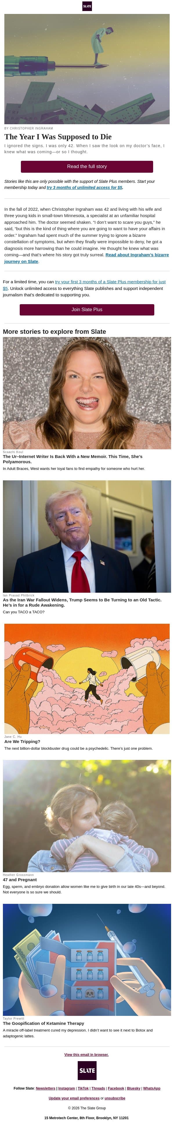 The year I was supposed to die email from Slate screenshot