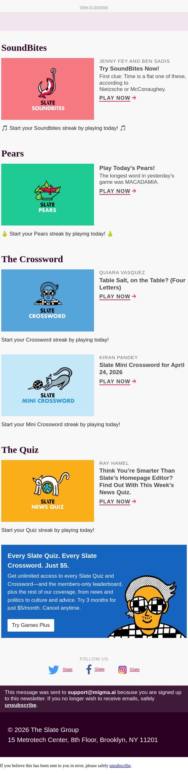 The Slate News Quiz thinks you will find your material, girl email from Slate screenshot