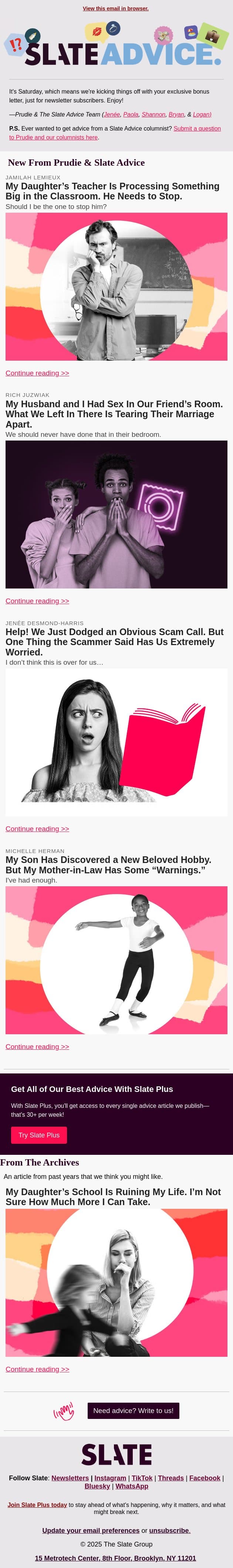 My Daughter’s Teacher Is Processing Something Big in the Classroom. He Needs to Stop. email from Slate screenshot