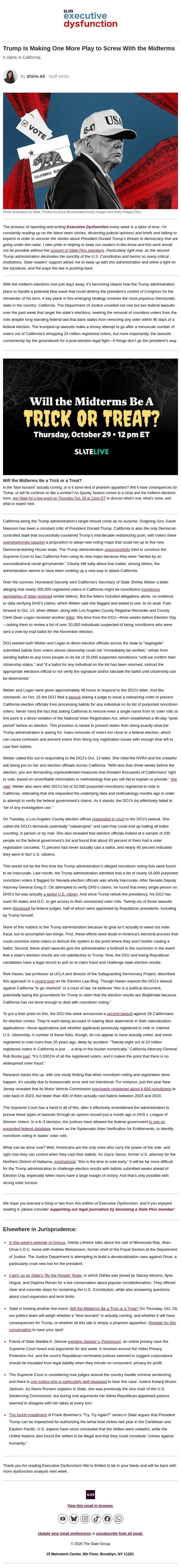 Trump is making one more play to screw with the midterms email from Slate screenshot